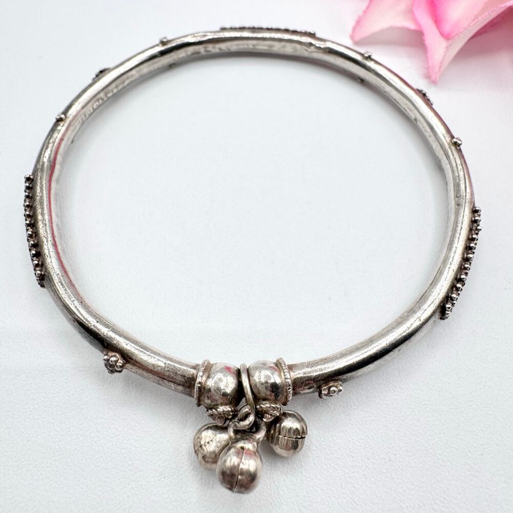Ethnic Hollow Silver Bracelet With Bells Bohemian Boho Acid Tested 8.11 Grams